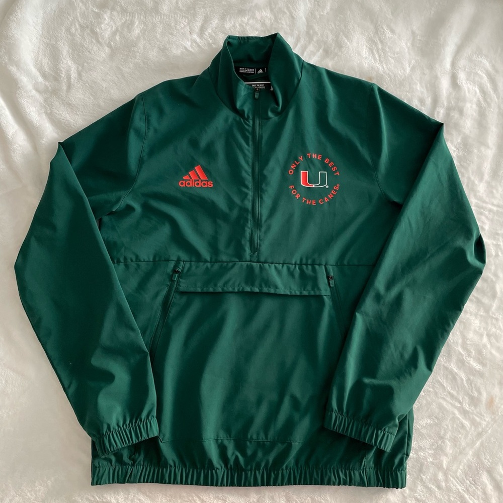 University of Miami Hurricanes Adidas Green 1/4 Zip Pullover Windbreaker Small